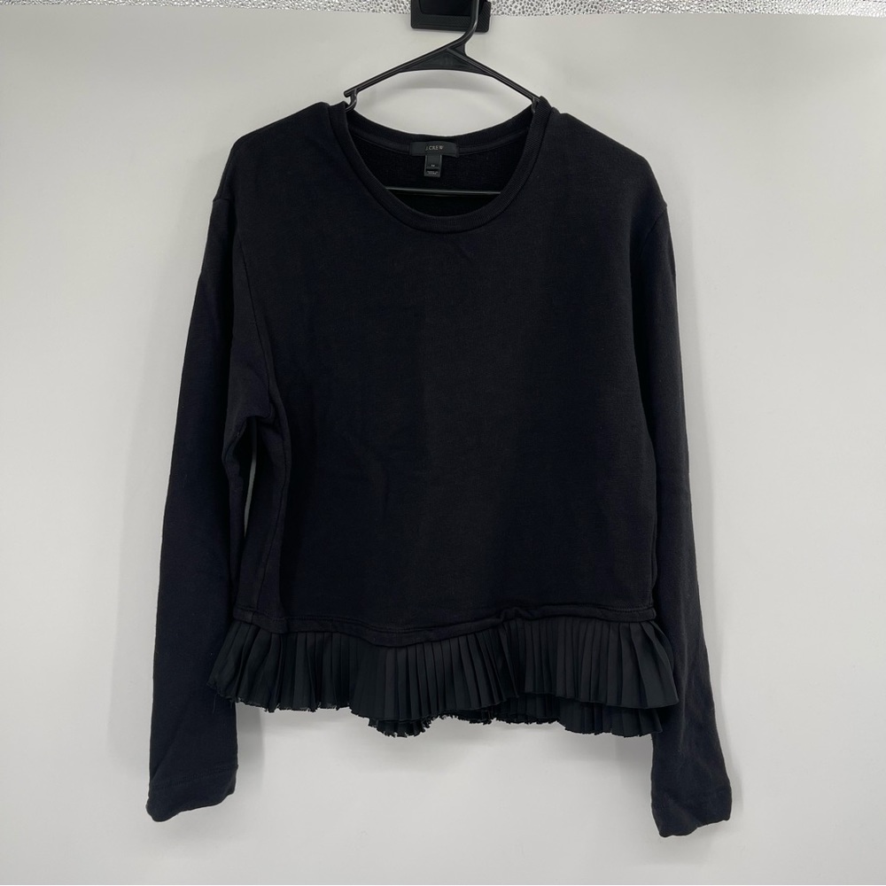 J. CREW  Black Chiffon Pleated Ruffle Hem Sweatshirt Top